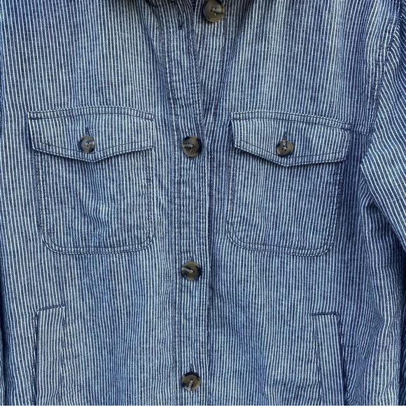 Loft Railroad Stripe Linen Blend Shirt Jacket Gray and White Size Small - Picture 6 of 13